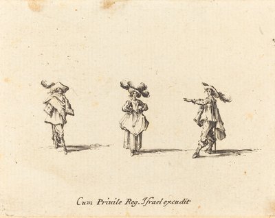 大きな羽毛の貴婦人と二人の紳士 作： Jacques Callot