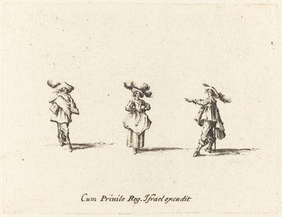 大きな羽毛の貴婦人と二人の紳士 作： Jacques Callot
