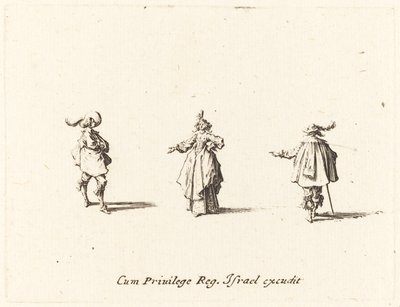 腕を伸ばした貴婦人と二人の紳士 作： Jacques Callot