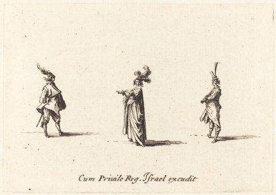 羽毛帽子の貴婦人と二人の紳士 作： Jacques Callot