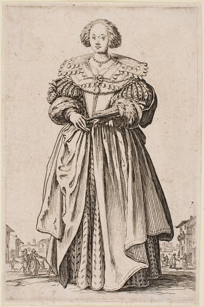 「ロレーヌの貴族」シリーズより、扇を持つ貴婦人 作： Jacques Callot
