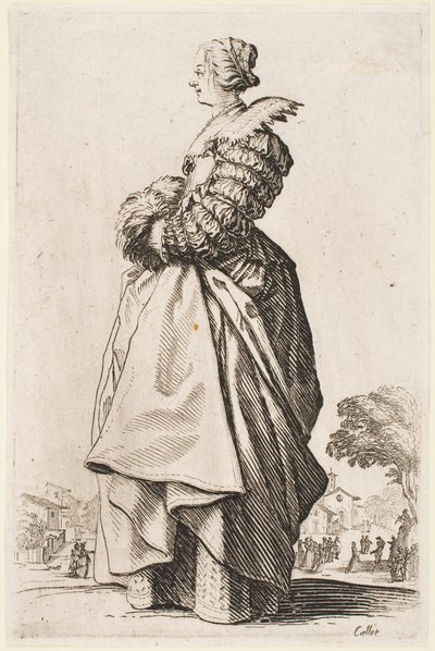 シリーズ「ロレーヌの貴族」よりマフを着た貴婦人 作： Jacques Callot