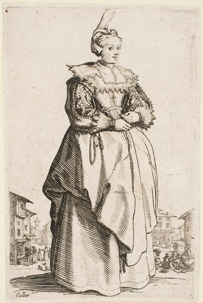 シリーズ「ロレーヌの貴族」より、帽子をかぶった女性 作： Jacques Callot