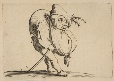 Le Bossu a La Canneヴァリーフィギュアゴビからの杖を持ったハンチバック、続き...、1616-22。 作： Jacques Callot
