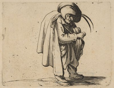 Le Jouer de Vielle The Hurdy-Gurdy Player, from Varie Figure Gobbi, suite called aus..., 1616-22. 作： Jacques Callot
