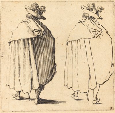 後ろから見たマントの男 作： Jacques Callot