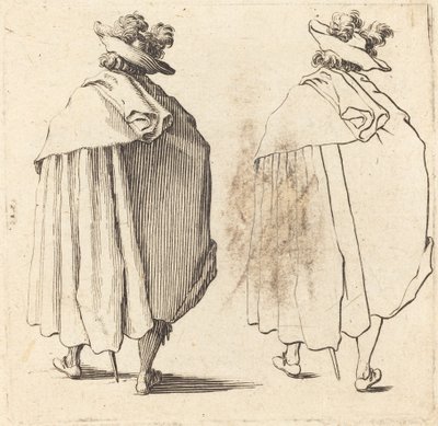後ろから見たマントの男 作： Jacques Callot