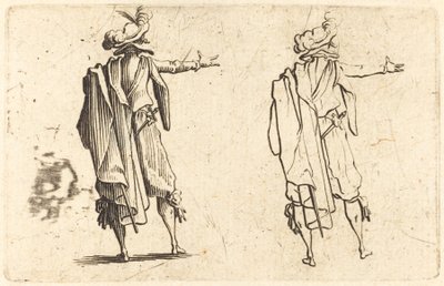 右腕を伸ばして後ろから見た男性 作： Jacques Callot