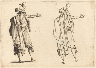 右腕を伸ばして後ろから見た男性 作： Jacques Callot