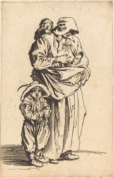 母と 3 人の子供、c。 1622年。 作： Jacques Callot
