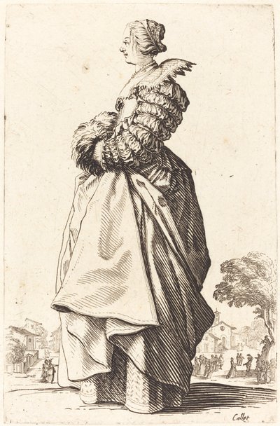 マフに手を入れた横顔の高貴な女性 作： Jacques Callot