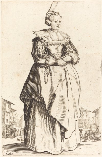 小さな帽子をかぶった高貴な女性、c。 16201623。 作： Jacques Callot