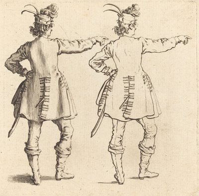 後ろから見た帽子に羽をつけた将校 作： Jacques Callot