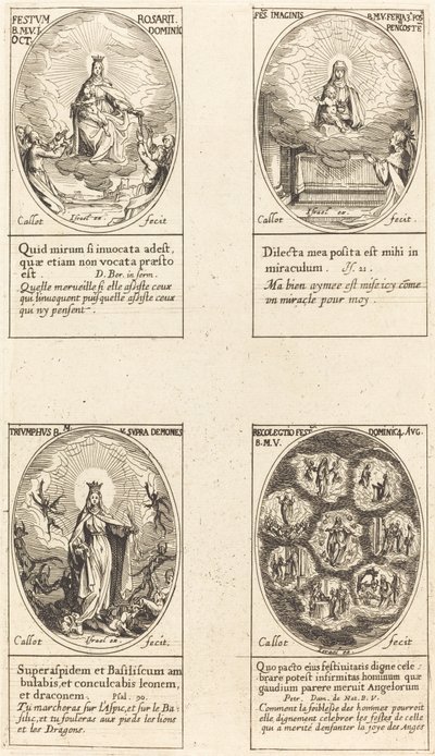 ロザリオの聖母; 雲の中に現れる聖母子。 勝利の聖母; レウ 作： Jacques Callot