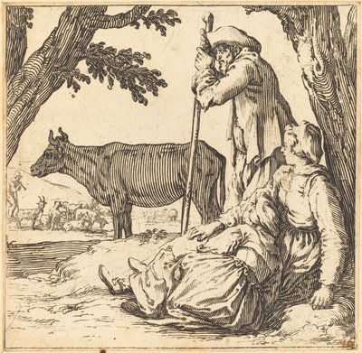 農民夫婦と牛 作： Jacques Callot