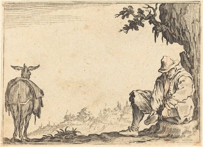 靴を脱ぐ農民、c。 1622年。 作： Jacques Callot