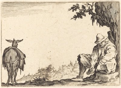 靴を脱ぐ農民、c。 1622年。 作： Jacques Callot