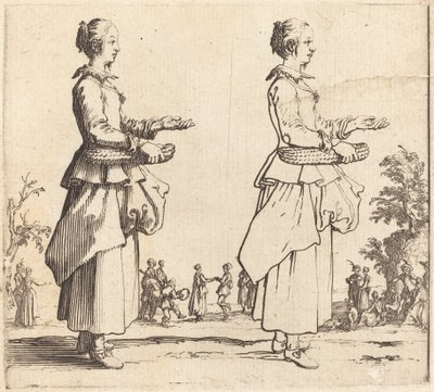 農民, 女, ∥で∥, バスケット, 中に, プロフィール, 正面を向いている, 右 作： Jacques Callot