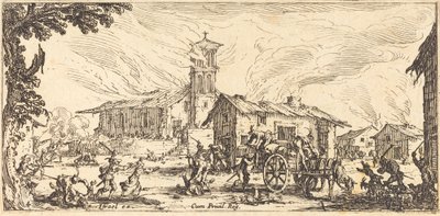 村を荒廃させて燃やす、c。 1633年。 作： Jacques Callot