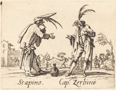 Scapino と Cap. Zerbino, c. 1622年。 作： Jacques Callot