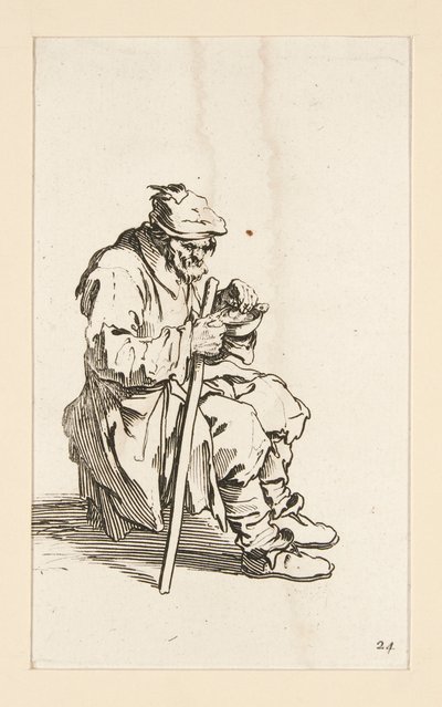 The Beggars より、座っている物乞い、食事 作： Jacques Callot
