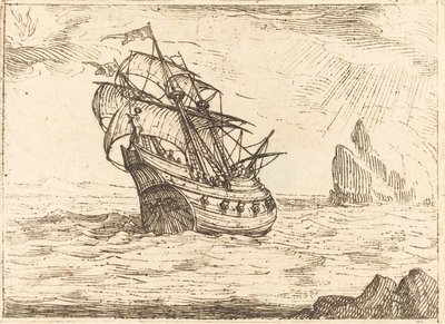 岩の近くを航行する船。 作： Jacques Callot