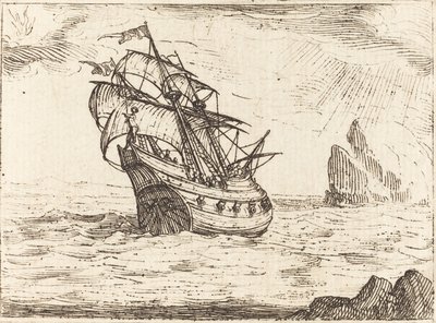 岩の近くを航行する船 作： Jacques Callot