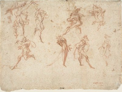 Balli di Sfessania のスケッチ (右) ダンサーのスケッチ (裏面) 作： Jacques Callot