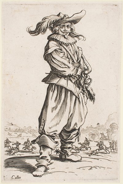 シリーズ「ロレーヌの貴族」より、羽のついた帽子をかぶった兵士 作： Jacques Callot
