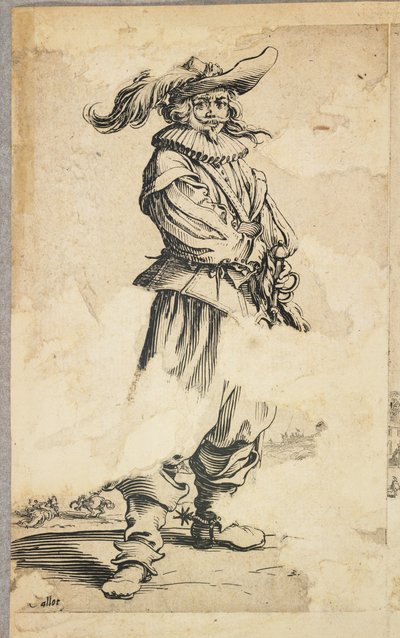 フェザードハットの兵士、ラノブレスデロレーヌ（verso）、c.1620-23 作： Jacques Callot