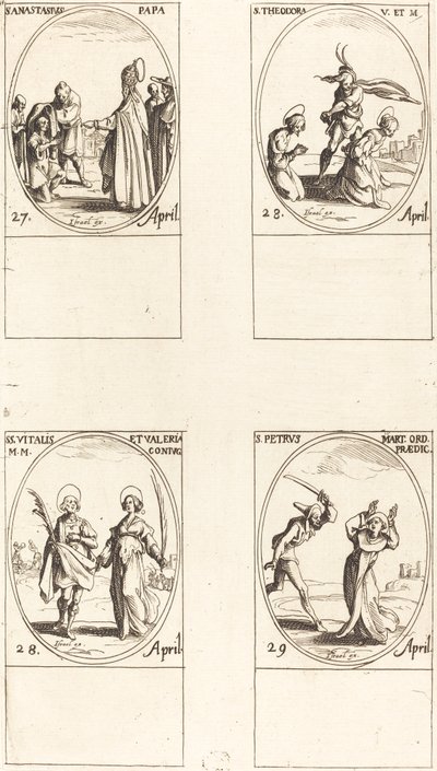 聖アナスタシウス、聖テオドラ、聖ヴィタリスとヴァレリア、聖ペテロ殉教者。 作： Jacques Callot