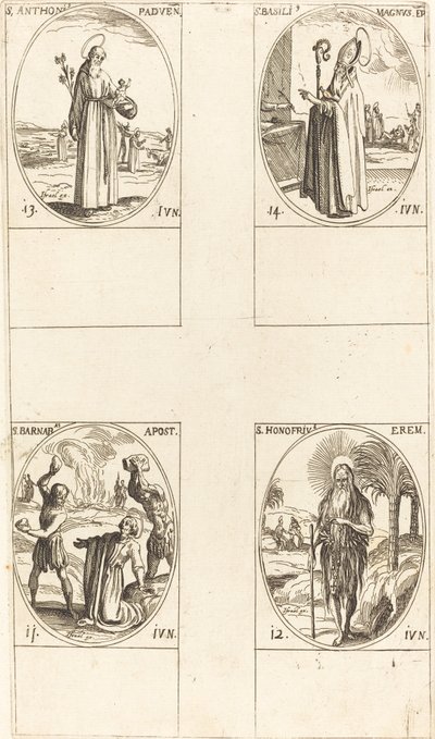 聖バルナバ、使徒、聖ホノフリウス、パドヴァの聖アントニオ、聖バジル大王。 作： Jacques Callot