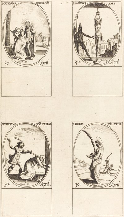 シエナの聖カタリナ。 聖マリアン; 聖エウトロピウス。 聖ソフィア 作： Jacques Callot