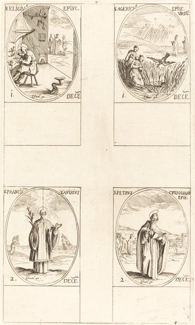 聖エリギウス。 聖アゲリクス。 聖フランシスコ・ザビエル。 聖ペテロ・クリソロゴス 作： Jacques Callot