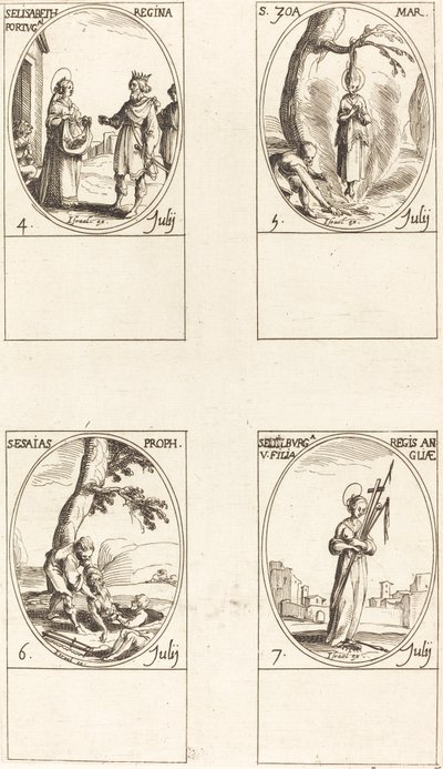 ポルトガルの聖エリザベス。 セント・ゾーイ; 聖イザヤ、預言者。 セント エデルバージ 作： Jacques Callot
