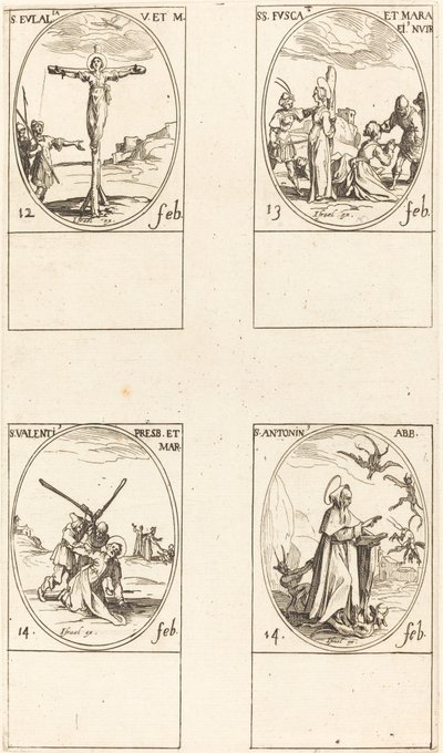 セントユーラリア; 聖フスカとマウラ。 聖バレンタイン; 聖アンソニー 作： Jacques Callot