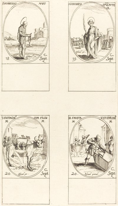セント。 フェレオルス、セント. 1月、St. ユースタスと彼の子供たち、セント。 ファウスタとエベラシウス。 作： Jacques Callot