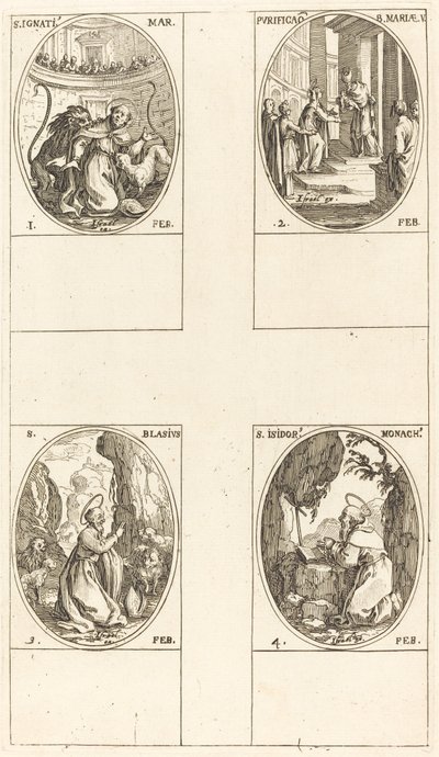 聖イグナチオ; 聖母の浄化; 聖ブレイズ; 聖イシドール 作： Jacques Callot