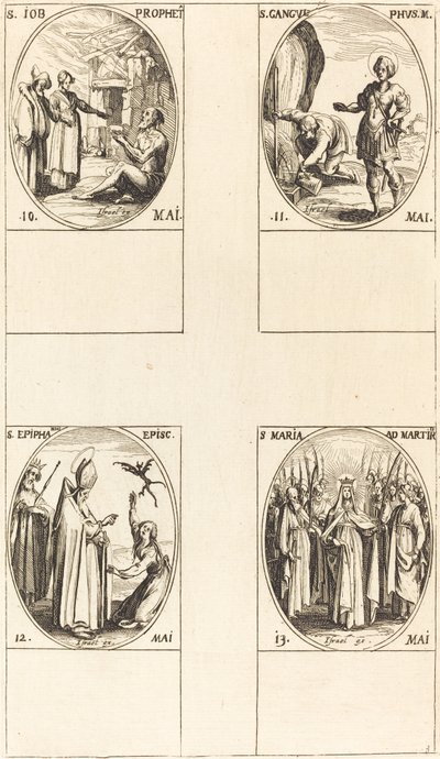 預言者である聖ヨブ、聖ガングルフス、聖エピファニウス、殉教者の聖マリア。 作： Jacques Callot