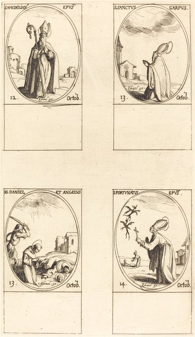 聖マクシミリアン。 聖カルパス; 聖ダニエルとアンジェラス。 聖フォルトゥナトゥス 作： Jacques Callot