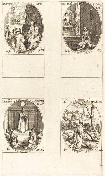 聖メデリック、アボット。 洗礼者ヨハネの斬首。 聖フィアクル; 聖母の祭り 作： Jacques Callot