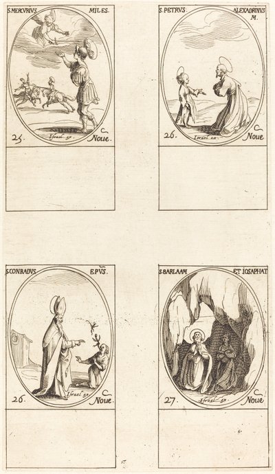セントマーキュリー; アレクサンドリアの聖ペテロ。 聖コンラッド; 駅。 バラームとヨサファト 作： Jacques Callot