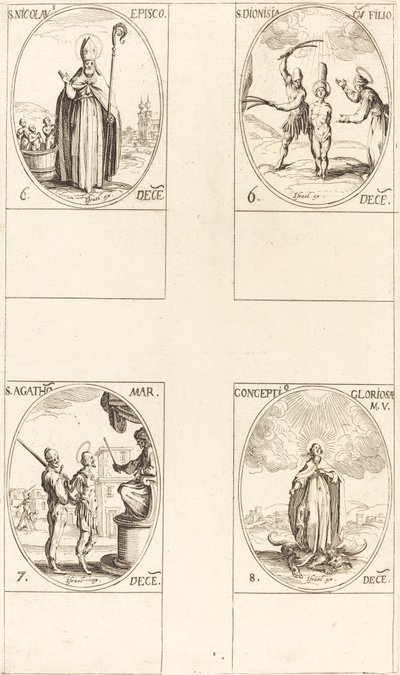 聖ニコラス; 聖ディオニシアと息子。 聖アガサ; 聖母受胎 作： Jacques Callot