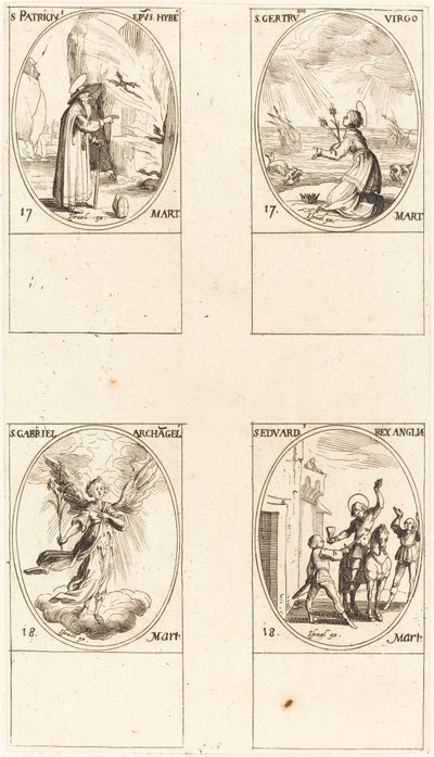 聖パトリック; 聖ガートルード。 聖ガブリエル、大天使。 セント・エドワード 作： Jacques Callot