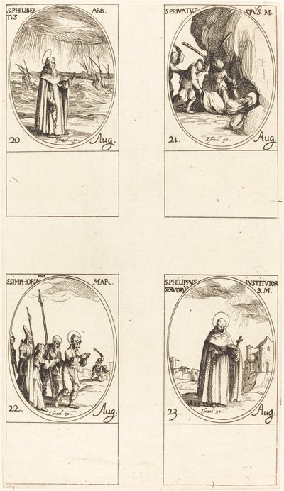 聖フィリバート、修道院長。 聖プリヴァトゥス。 聖シンフォリアン; 聖フィリップ 作： Jacques Callot