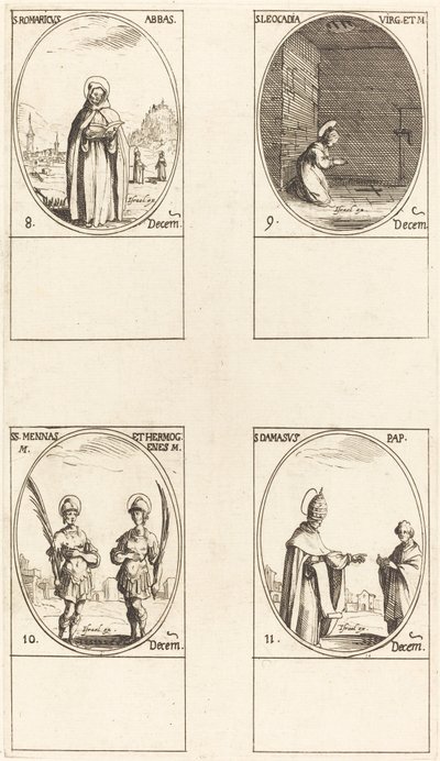 聖ロマリクス。 聖レオカディア; 駅。 メナとヘルモゲネス; 聖ダマソス 作： Jacques Callot
