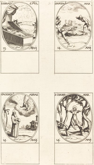 聖セルバティウス。 聖ボニファス; 聖パコミウス。 聖コロナ 作： Jacques Callot