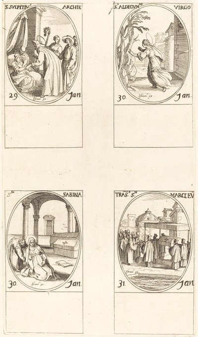 聖スルピシウス。 聖アルデゴンデス; 聖サビーナ; 聖マルコの召命 作： Jacques Callot