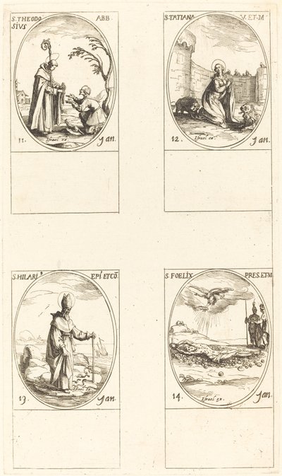 聖テオドシウス。 聖タチアナ; 聖ヒラリー; 聖フェリクス 作： Jacques Callot