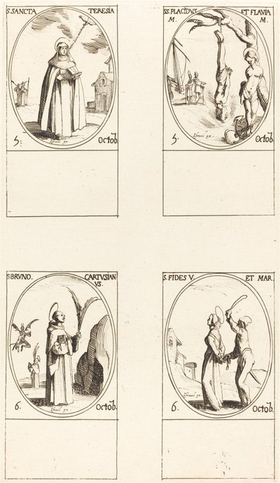 聖テレジア。 聖プラシダスとフラビア。 セントブルーノ; 聖信仰 作： Jacques Callot